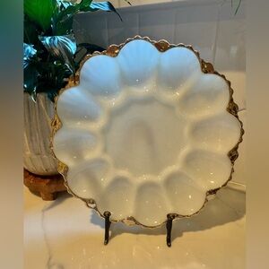 Vintage and Rare Anchor Hocking Milk Glass Fire King 22karat Deviled Egg Plate